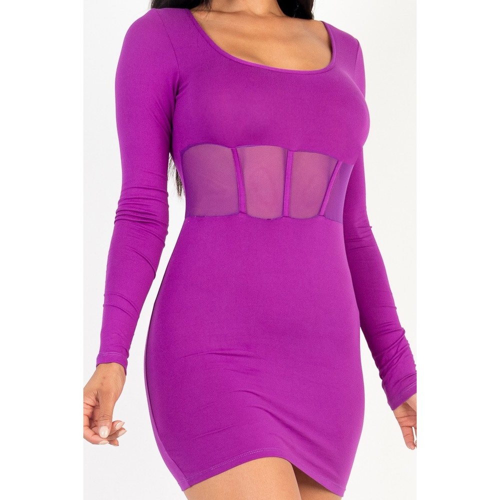 Square neck mesh corset mini dress - Picture 3 of 7